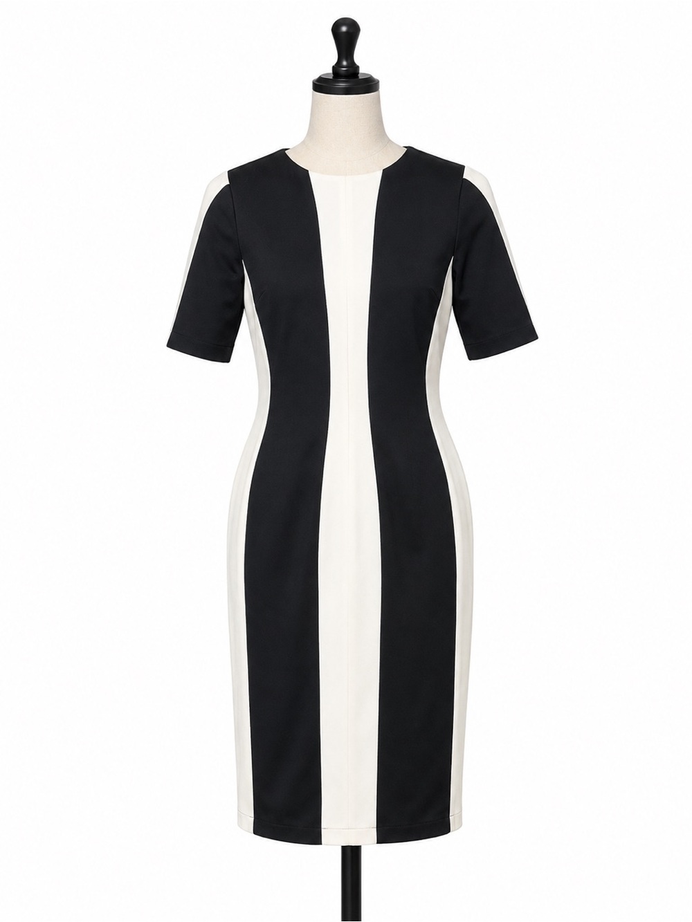 ANTONIO MELANI Black and White Vertical Panel Midi Dress
